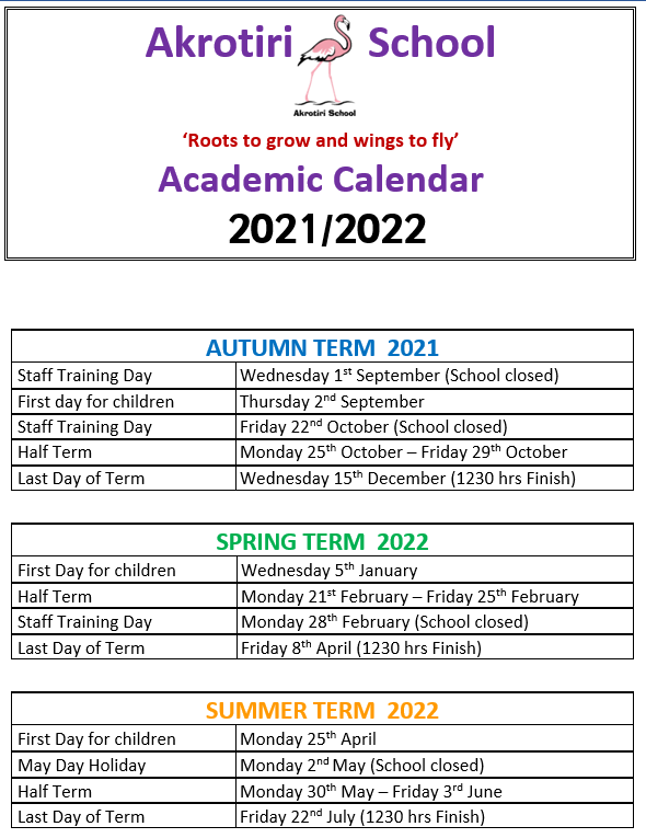 Calendar Akrotiri School Akrotiri